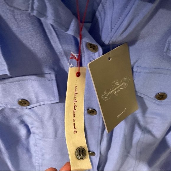 Maeve Anthropologie Womens Powder Blue Silk Collar Cap Sleeve Blouse Size 6 - Picture 4 of 12